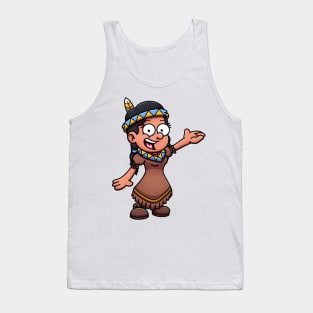 Cartoon Girl Wearing Native American Clothes Tank Top